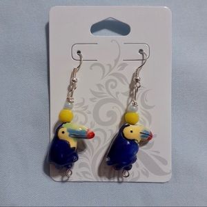 Blue Toucan Bird Earrings New